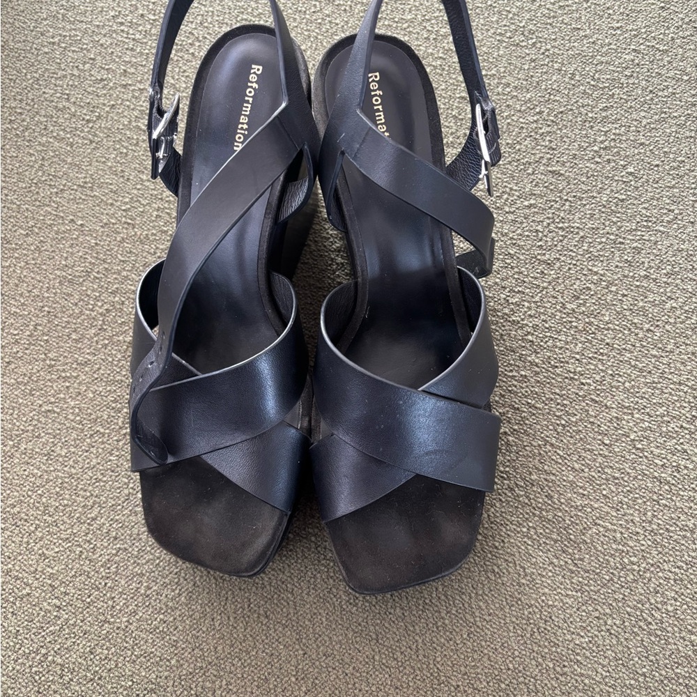 Reformation Black Juna Platform Heels